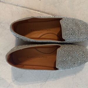 L'Amour Des Pieds Silver Embellished Rhinestone Loafers Shoes 9.5